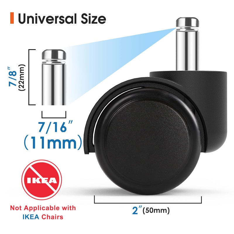 MaxGear 2"" Office Chair Wheels Heavy Duty Replacement  Mute Rubber Rotating Desk Chair Caster Wheels  Safe for All Floors Including Hardwood  Universal Standard Stem Size Fits 99%  Set of 5 - Image 2